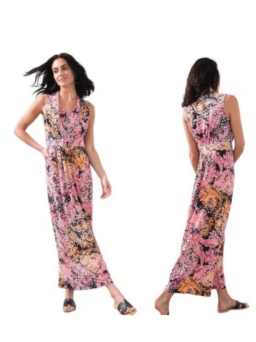 CHICO'S Floral Pleated Paisley Maxi Dress Size 3= US Size XL